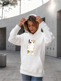 Women's Hoodie Happy Cartoon Style Shiba Inu Dog With Upright Ears Among Gentle Sunlight White Hoodie