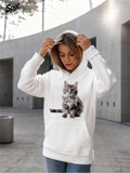 Women's Hoodie Soft Fluffy Fur Sitting Under Gentle Sunlight Cat