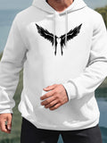 Men's Hoodie Black Feathered Wings Silhouette Above A Minimalistic Figure Hoodie