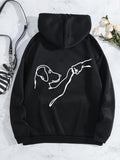 Women's Hoodie Minimalist White Outline Art With Human Hand And Dog