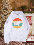 Women's Hoodie Retro Striped Circle With Silhouette Of Calm Standing French Bulldog