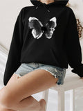 Women's Hoodie Monochrome Watercolor Splash On Black Butterfly