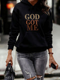 Women's Hoodie God Got Me Metallic Gradient Letters On Black Hoodie