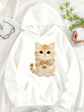 Women's Hoodie Cute Golden Kitten Sitting Among Pastel Decorative Ribbons Hoodie