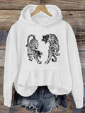 Women's Hoodie Wild Brushstroke Patterns Among Fierce Leaping Tigers Illustration Tiger