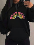 Women's Hoodie Believe In Yourself Vibrant Radiant Rainbow Text Under Colorful Arc