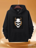 Men's Hoodie Dark Aura With Sinister Horns And Eerie Glowing Eyes Skull