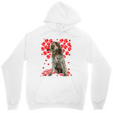 Men's Hoodie Gentle Woodland Scene With Scattered Red Blossoms Surrounding Sitting Dog