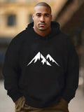 Men's Hoodie Sharp White Graphic Mountain Peaks Against Black Fabric Hoodie