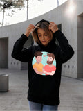 Women's Hoodie Cartoon Style Happy Lovers Surrounded By Cute Pink Hearts Lovers