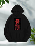 Men's Hoodie Red Botanical Art With Inspirational Phrase And Elegant Pineapple