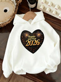 Women's Hoodie Happy New Year Fireworks Explosion Heart Pattern Hoodie 2026