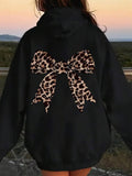 Women's Hoodie Leopard Print Bow With Wild Patterns Highlighting Statement Bow