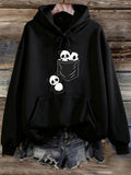 Women's Hoodie Playful Cartoon Pandas Climbing Out Of Front Pocket Hoodie