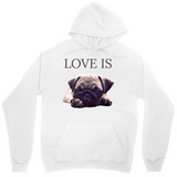 Men's Hoodie Love Is Sleepy Pug Puppy Under Soft Natural Lighting Dog