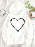 Women's Hoodie Bold Black Barbed Wire Forming A Heart Shape Hoodie