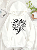 Women's Hoodie Cracked Surface With Abstract Underwater Ripples Sea Turtle