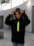 Women's Hoodie Neon Green Barcode Pattern On Solid Black Hoodie