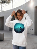 Women's Hoodie Blue Moonlight Forest With Misty Pine Trees And Majestic Wildlife Deer