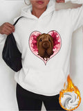 Women's Hoodie Brown Puppy Surrounded By Heart Shaped Pink Petals Dog