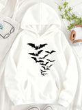 Women's Hoodie Mysterious Night Shadows Featuring Flying Silhouetted Bats In Formation Bat