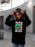 Women's Hoodie Groovy Green Pastel Sunlit Flowers With Swirling Chameleon