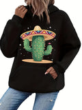 Women's Hoodie Desert Night With Festive Sombrero Patterned Cactus