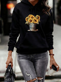 Women's Hoodie Rustic Metal Bucket With Fresh Blooming Sunflowers Arrangement