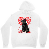 Men's Hoodie Black Dog Sitting Among Scattered Red Blossoms With Gentle Petals