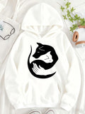 Women's Hoodie Minimalist Contrast Artwork With Soft Embrace Silhouette Depicting Sleeping Cat