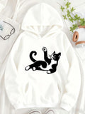 Women's Hoodie Relaxed Cat With Raised Paw White Whiskers Playful Laying Feline Hoodie