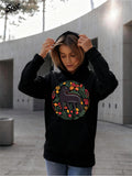 Women's Hoodie Whimsical Embroidered Look With Vibrant Wild Flowers Surrounding Playful Animal