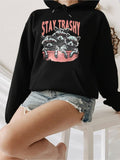 Women's Hoodie Stay Trashy Grunge Art Style Raccoons Peeking Out Of Trash Can Hoodie