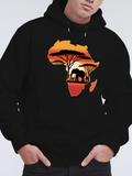 Men's Hoodie African Sunset With Silhouetted Trees And Majestic Elephant Shape