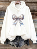 Women's Hoodie Shimmering Satin Ribbon Accented With Pearls And Subtle Shadows Bow