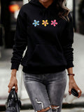 Women's Hoodie Three Bright Playful Cartoon Flowers With Multicolor Petals Flower