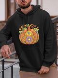 Men's Hoodie Floral Mandala Patterns With Autumn Leaves Adorning A Pumpkin