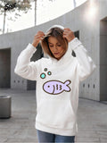 Women's Hoodie Playful Cartoon Bubbles Floating Near Cheerful Purple Fish