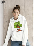 Women's Hoodie Vibrant Green Foliage With Whimsical Cartoon Fantasy Tree