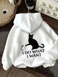 Women's Hoodie I Do What I Want Playful Black Cat Knocking Over Mug Hoodie