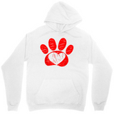 Men's Hoodie Hand Drawn Textured Heart Among Scarlet Animal Pawprint
