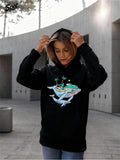 Women's Hoodie Tropical Island With Palm Trees Resting On A Blue Majestic Whale