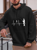 Men's Hoodie Heartbeat Pattern With Man Fishing Along Calm Water