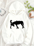 Women's Hoodie Walking Silhouette Girl With Horse Standing Beside Cowboy
