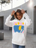 Women's Hoodie Playful Blue Elephant With Yellow Ears Surrounded By Pink Leaves Elephant