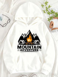 Women's Hoodie Mountain Adventure With Burning Campfire Under Snowy Majestic Mountain