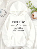 Women's Hoodie Free Hugs Just Kidding Dont Touch Me With Smiling Face Graphic Hoodie