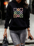 Women's Hoodie Retro Pastel Flower Grids In Color Blocks Under Soft Light Hoodie
