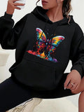 Women's Hoodie Vivid Rainbow Colors Splashed On Dark Background Under A Radiant Butterfly