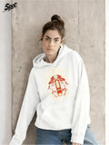 Women's Hoodie Red Abstract Line Drawing With Minimal Artistic Elements Telephone Booth
